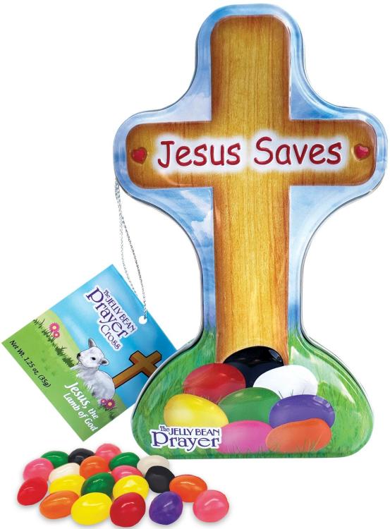 641520003227 Jesus Saves Jelly Bean Prayer Cross Tin